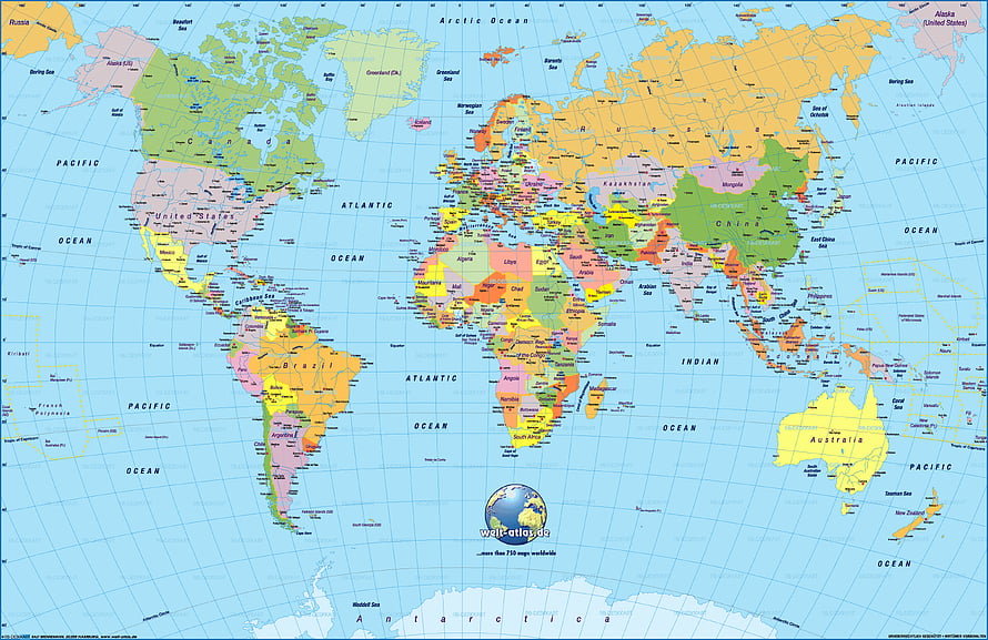 Colorful Political World Map Showing All Continents and Countries HD wallpaper