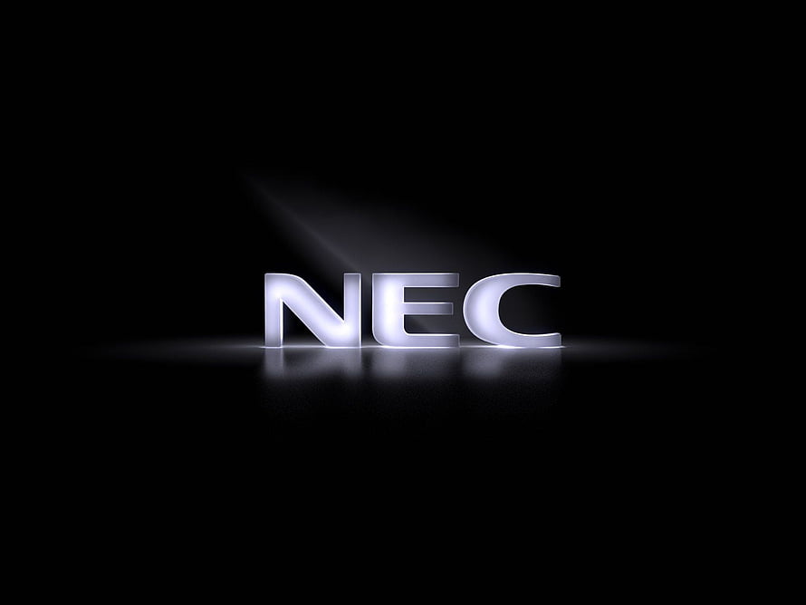 NEC Logo Glowing on Dark Reflective Surface with Dramatic Spotlight HD wallpaper