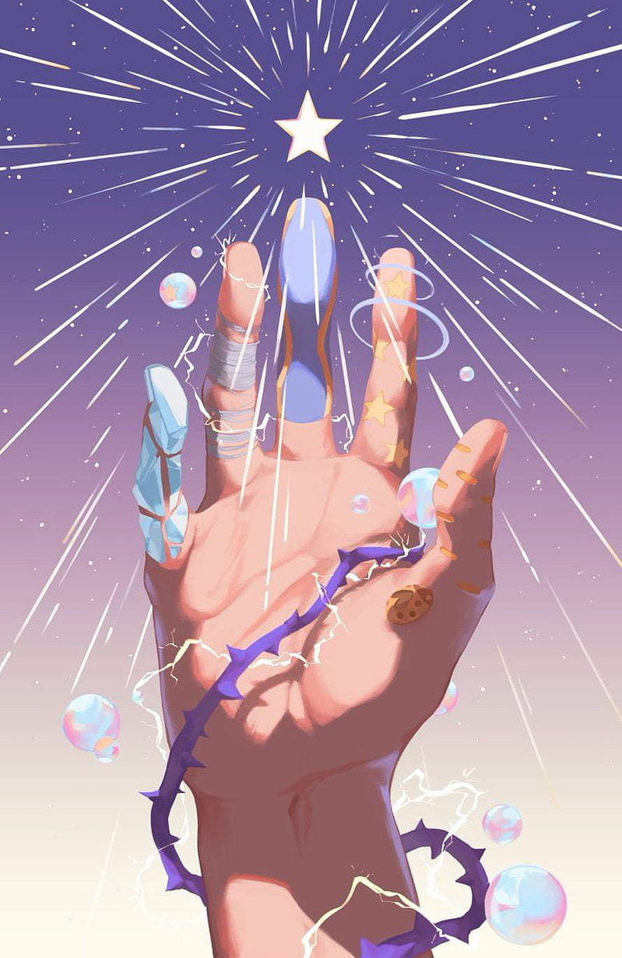 JoJo's Bizarre Adventure Hand Reaching for Star with Cosmic Bubbles and Lightning HD phone wallpaper