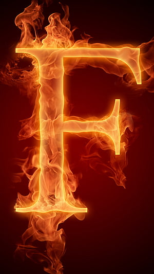 Flaming Letter F Fire Alphabet Typography with Glowing Orange Flames on Dark Background HD phone wallpaper