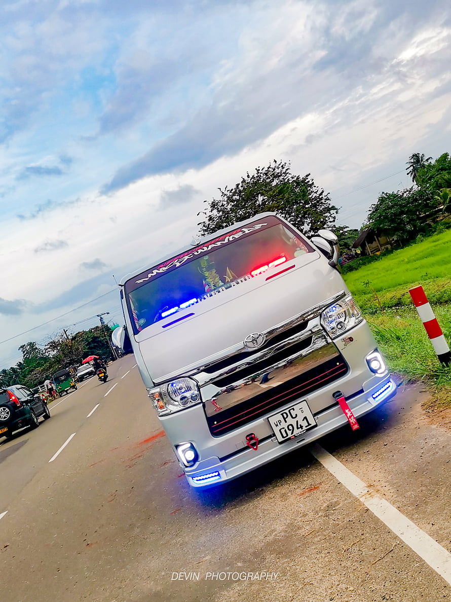 Silver Toyota Hiace Van With Custom LED Lights On A Rural Road HD phone wallpaper