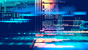 Neon Blue Digital Circuit Board with Glowing Python Code and Futuristic Tech Interface HD wallpaper