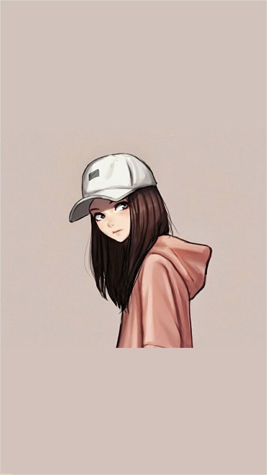 Anime Girl in White Cap and Dusty Rose Hoodie with Soft Minimalist Aesthetic HD phone wallpaper