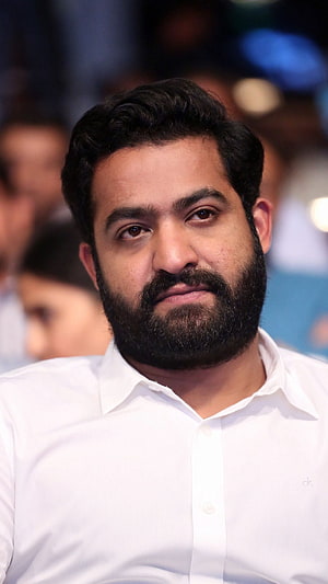 Jr NTR Portrait in White Shirt with Full Beard at Public Event HD phone wallpaper