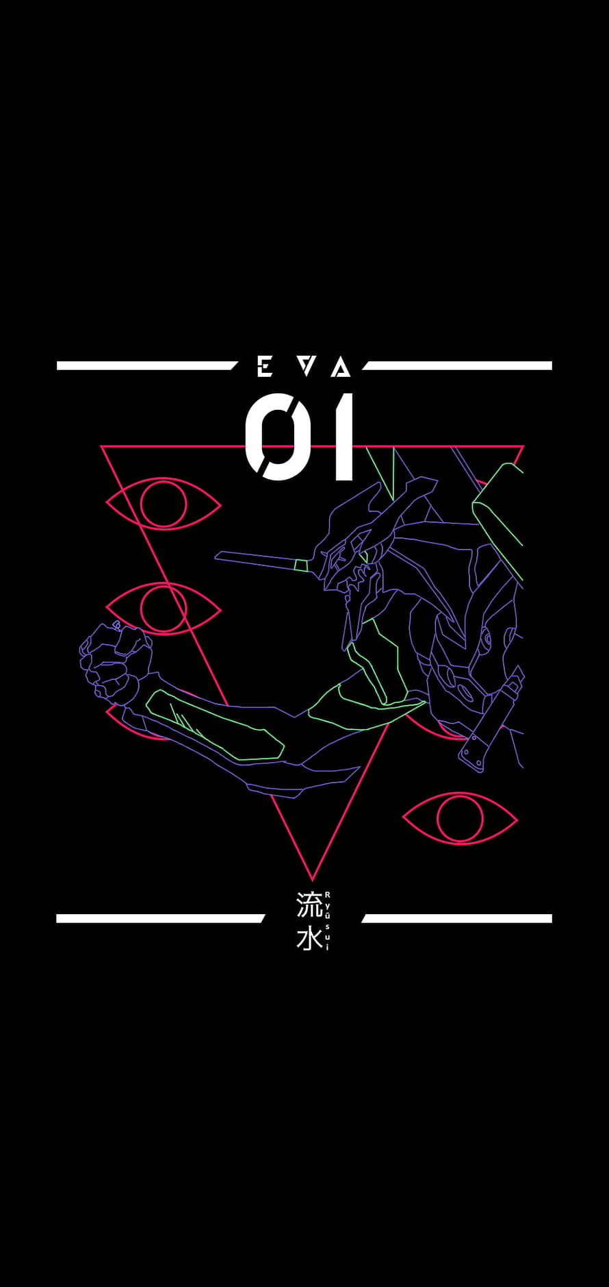 Neon Genesis Evangelion Unit 01 Minimalist Line Art with Geometric Symbols HD phone wallpaper
