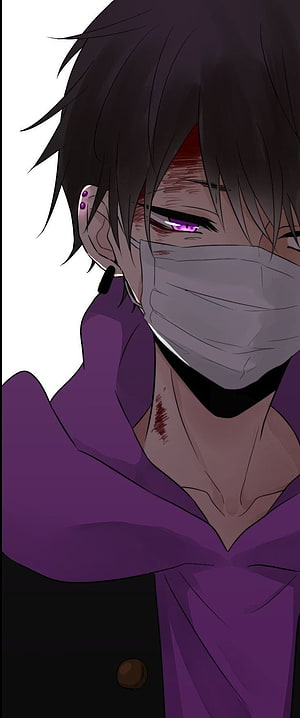 Injured Anime Boy With Purple Eyes And Face Mask HD phone wallpaper