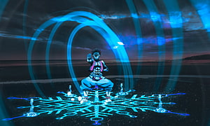 Akaza from Demon Slayer Meditating on a Glowing Blue Magic Circle HD wallpaper