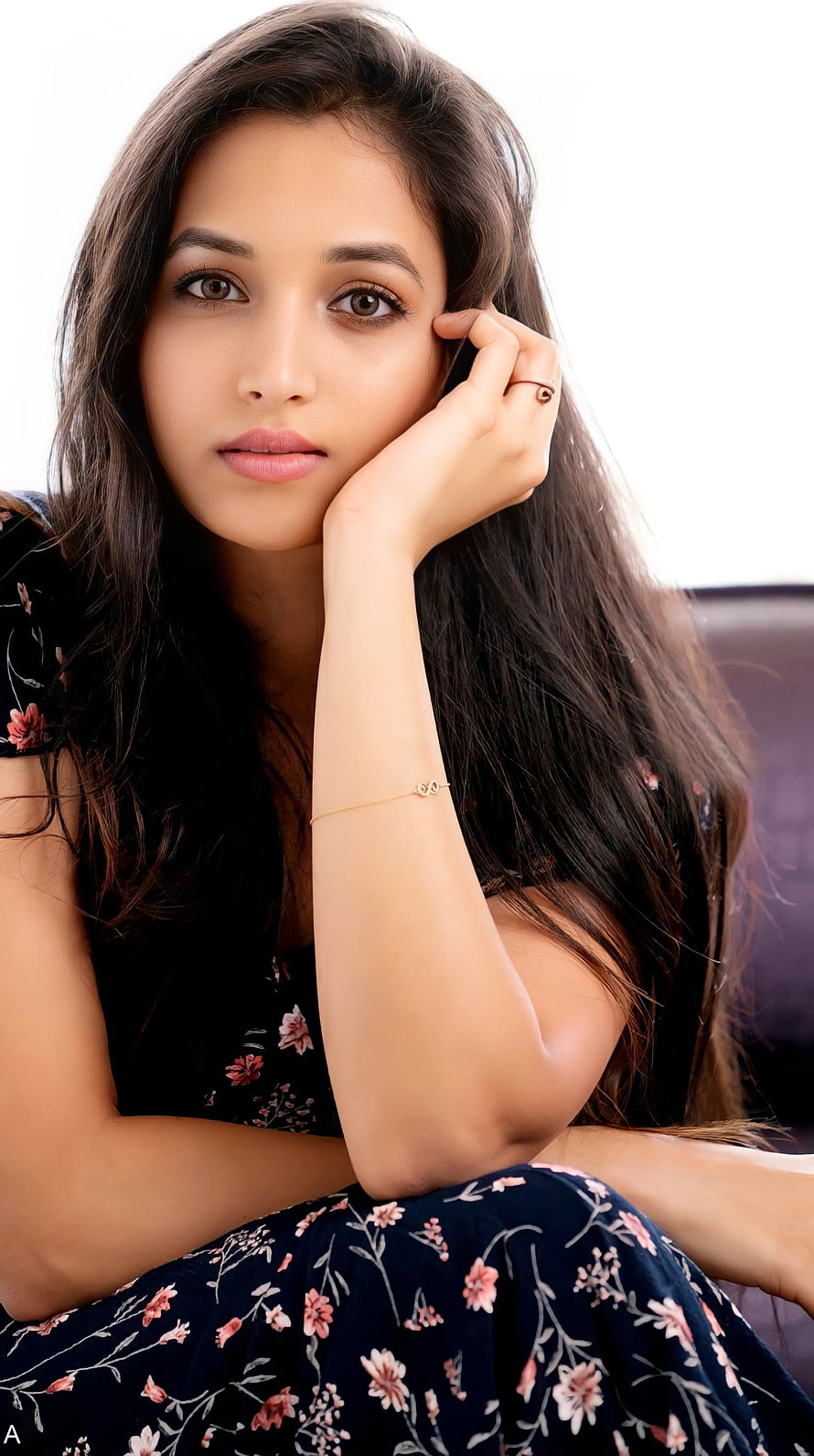 Srinidhi Shetty Portrait in Floral Dress with Long Dark Hair HD phone wallpaper