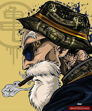 Master Roshi in Versace Hat and Sunglasses Smoking a Cigar HD phone wallpaper