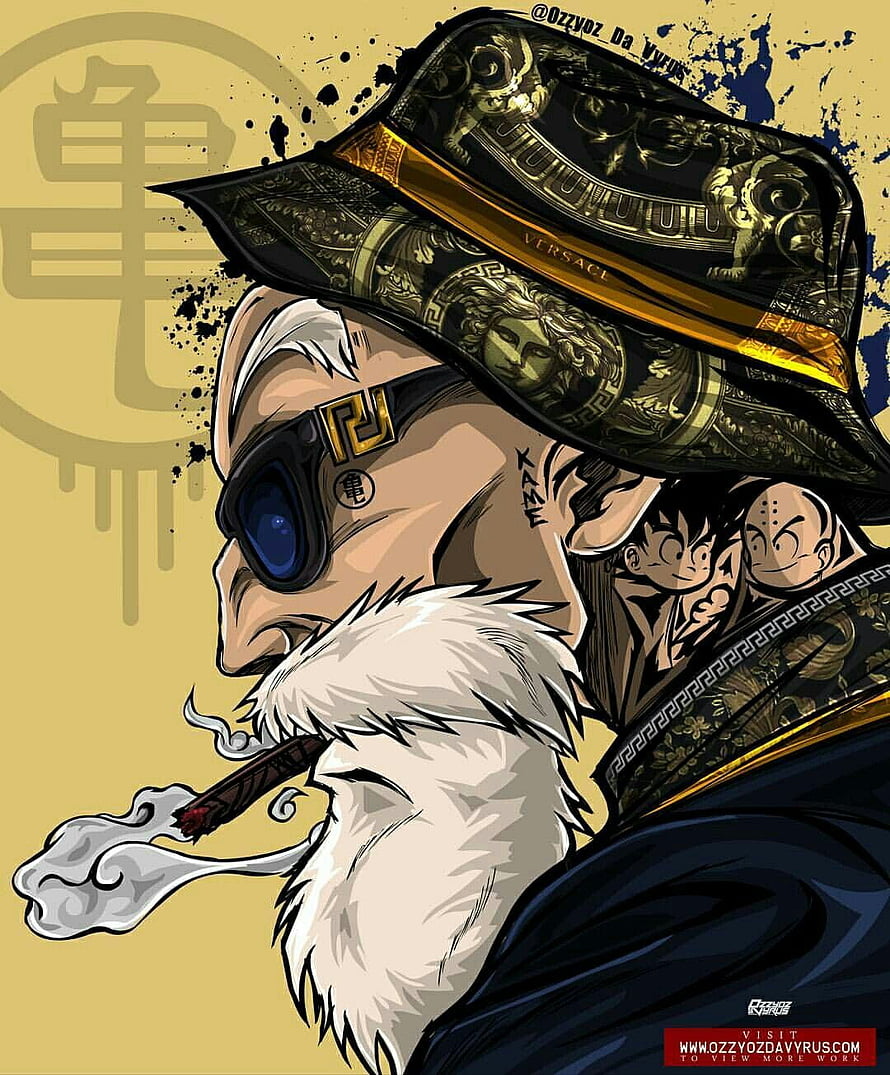 Master Roshi in Versace Hat and Sunglasses Smoking a Cigar HD phone wallpaper