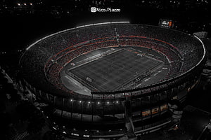 Aerial Night View of Estadio Monumental River Plate Stadium in Buenos Aires HD wallpaper
