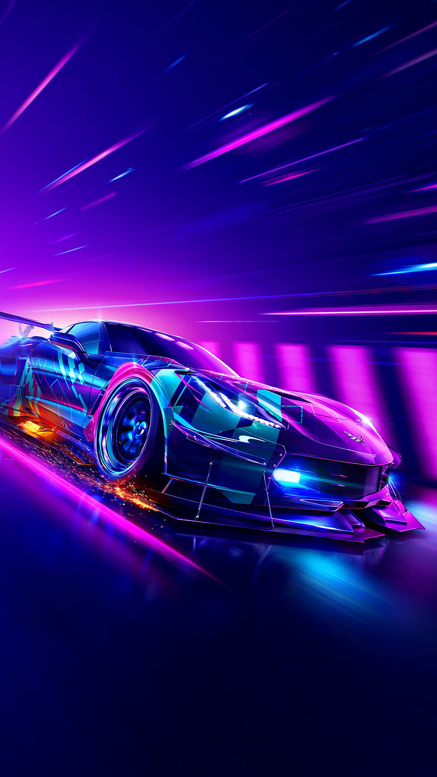 Need for Speed Heat Neon Supercar Racing Scene with Vibrant Purple and Blue Lights HD phone wallpaper