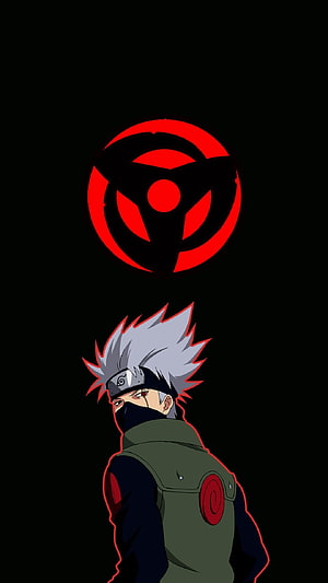 Kakashi Hatake with Sharingan Eye Symbol on Black Background HD phone wallpaper