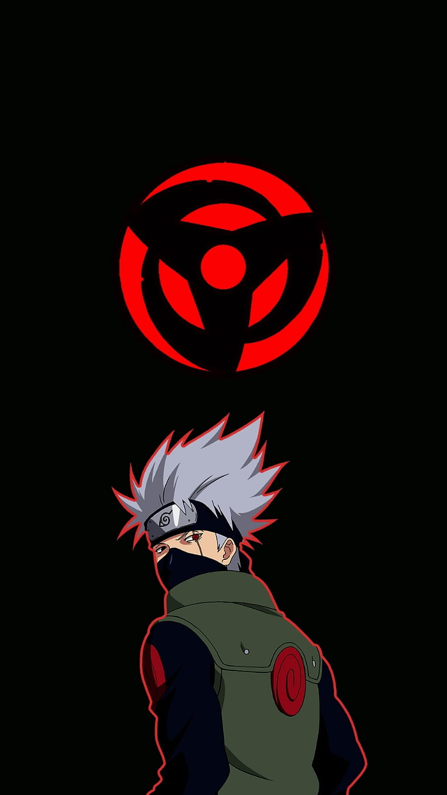 Kakashi Hatake with Sharingan Eye Symbol on Black Background HD phone wallpaper