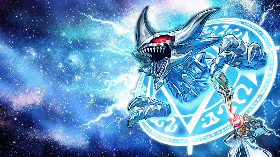 Yu-Gi-Oh! Blue Dragon Monster with Summoning Circle in Cosmic Lightning Storm HD wallpaper