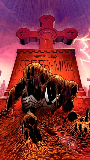 Spider-Man Tombstone Scene with Venom Symbiote and Kraven's Last Hunt HD phone wallpaper