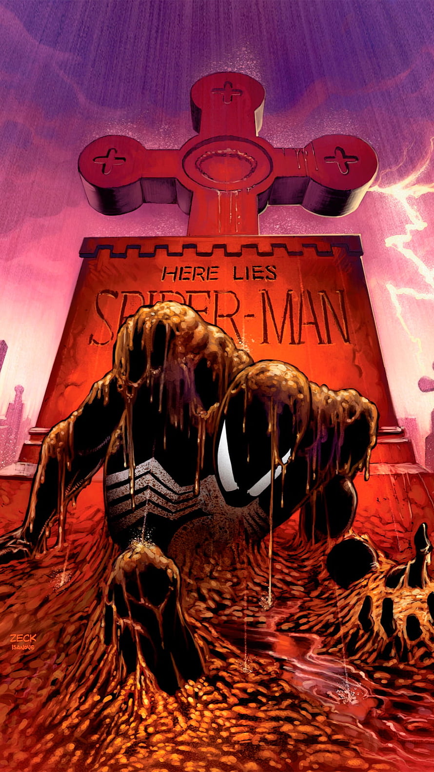 Spider-Man Tombstone Scene with Venom Symbiote and Kraven's Last Hunt HD phone wallpaper