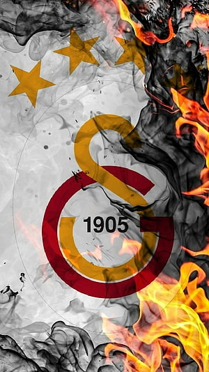 Galatasaray 1905 Logo with Dramatic Fire and Smoke Ink Art HD phone wallpaper