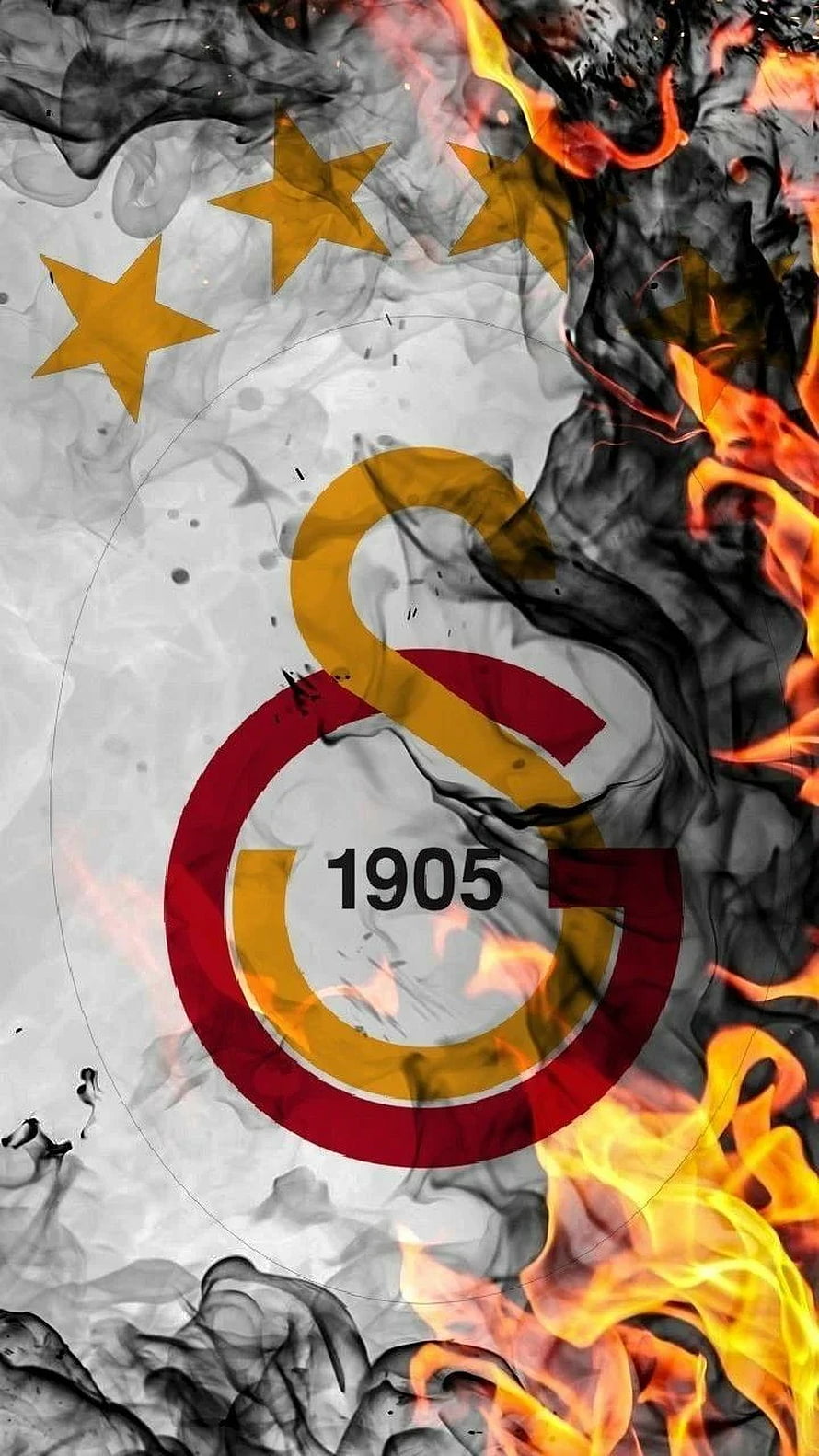 Galatasaray 1905 Logo with Dramatic Fire and Smoke Ink Art HD phone wallpaper
