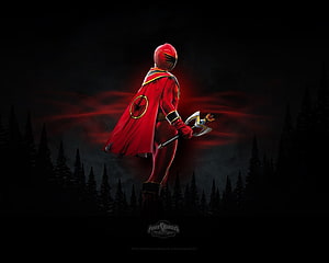 Power Rangers Mystic Force Red Ranger with Axe in Dark Forest HD wallpaper