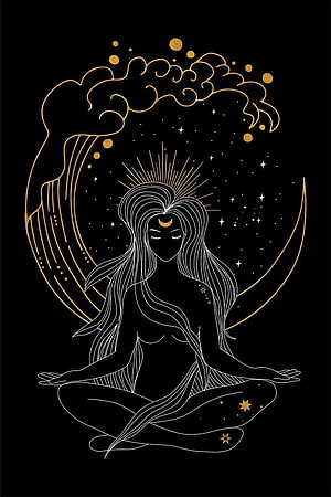 Celestial Goddess Meditating in Lotus Pose with Moon and Stars HD phone wallpaper