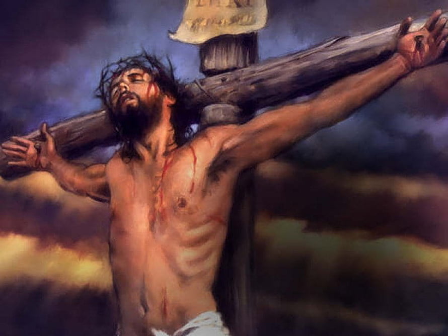 Jesus Carrying the Cross: A Dramatic Religious Painting of the Passion HD wallpaper