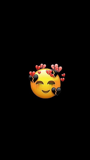 Smiling Emoji With Broken Hearts And Tears On Black Background HD phone wallpaper