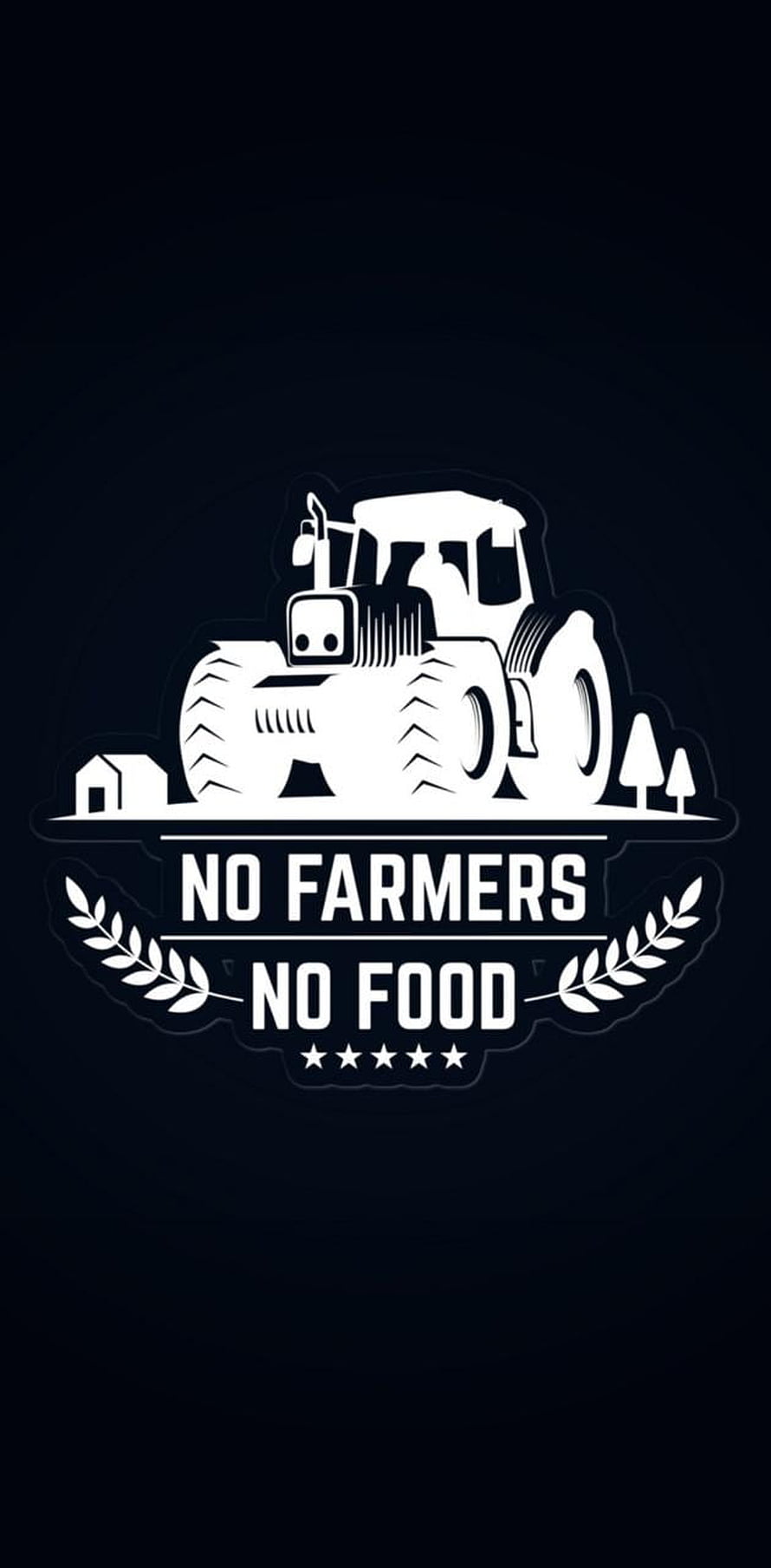 No Farmers No Food Tractor Emblem with Wheat and Barn Silhouette on Dark Background HD phone wallpaper