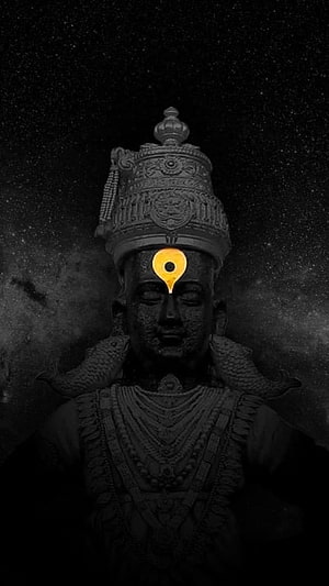 Vitthal Deity Portrait with Glowing Third Eye Against a Dark Starry Sky HD phone wallpaper