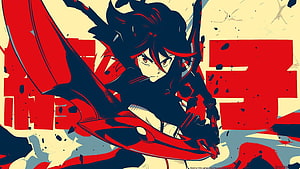Ryuko Matoi wielding Scissor Blade in bold red and black Kill la Kill anime illustration HD wallpaper