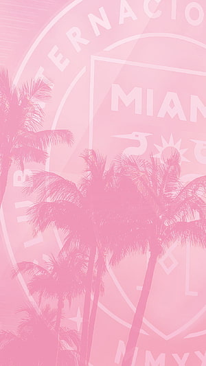 Inter Miami CF Crest and Palm Trees in Soft Pink Tinted Design HD phone wallpaper