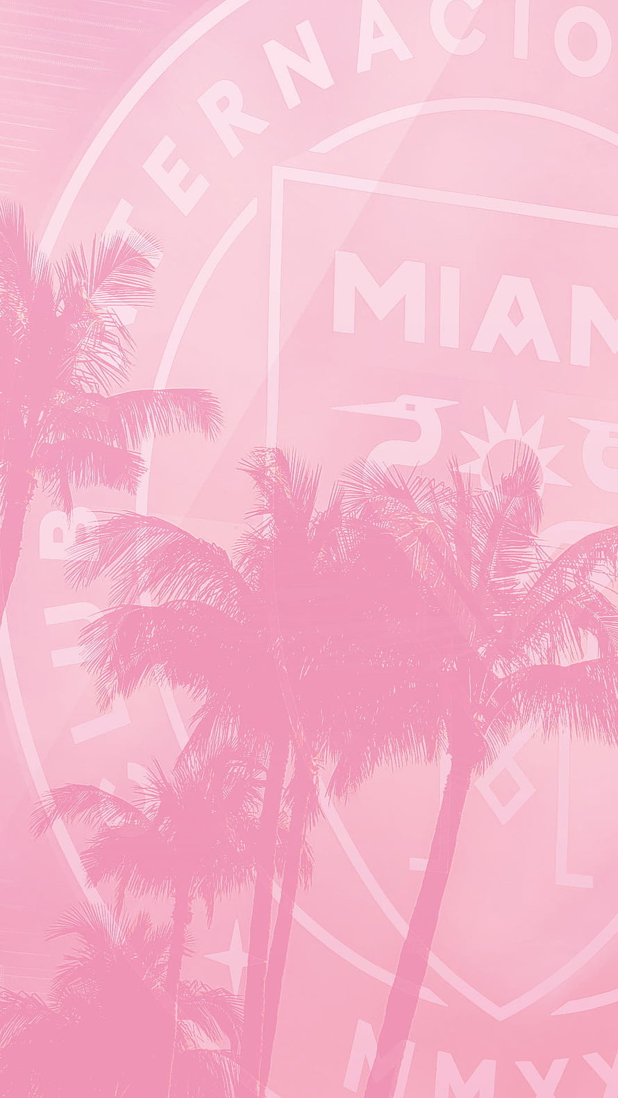 Inter Miami CF Crest and Palm Trees in Soft Pink Tinted Design HD phone wallpaper