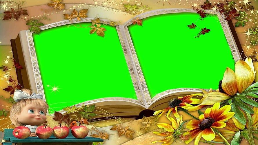 Autumn Themed Green Screen Book Frame with 3D Girl and Flowers HD wallpaper