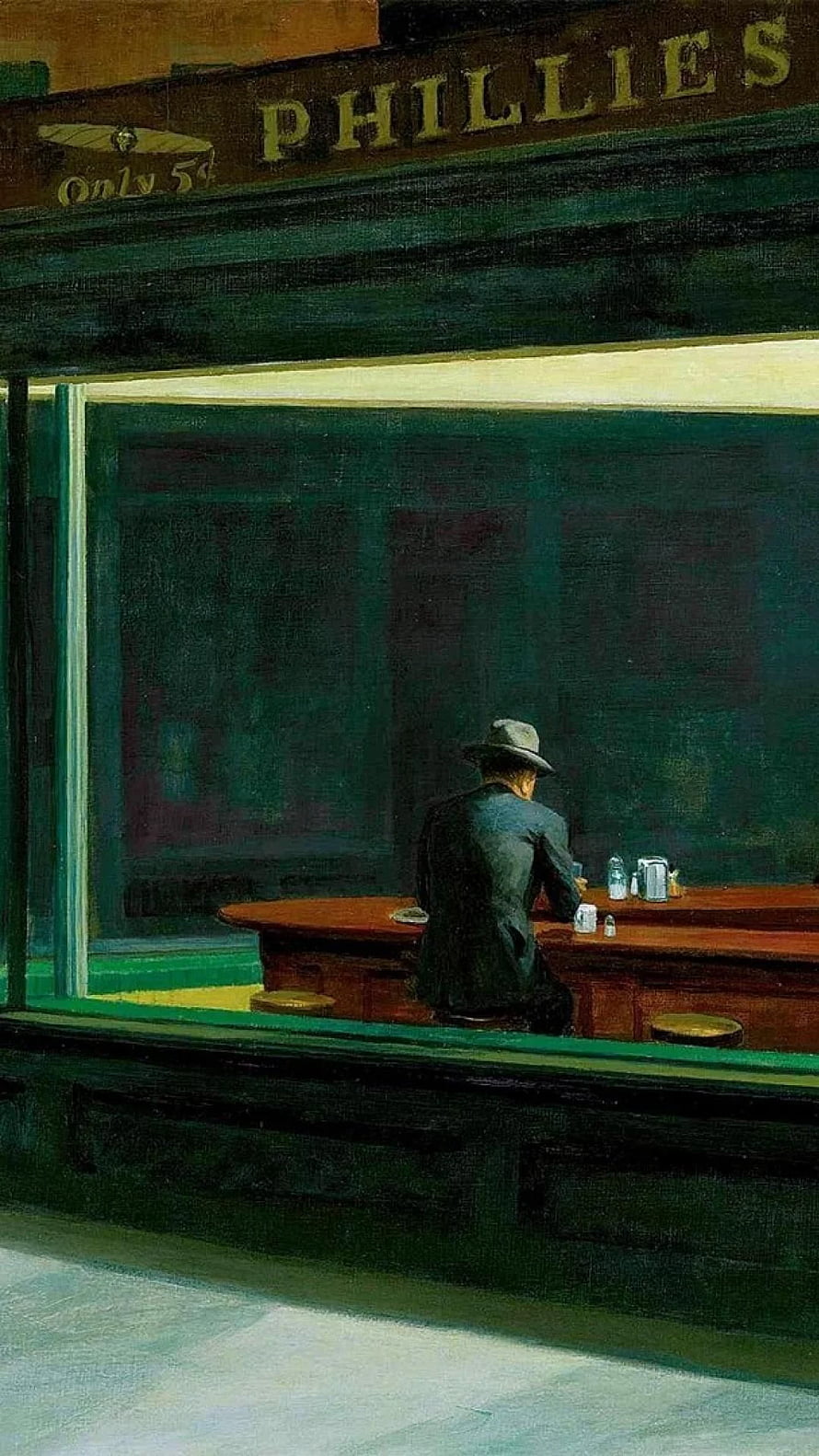 Edward Hopper Nighthawks Oil Painting of a Lone Man at a Diner Counter HD phone wallpaper