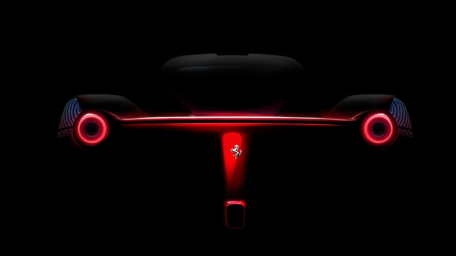 La Ferrari Rear View with Glowing Red Light Bar and Prancing Horse Emblem HD wallpaper
