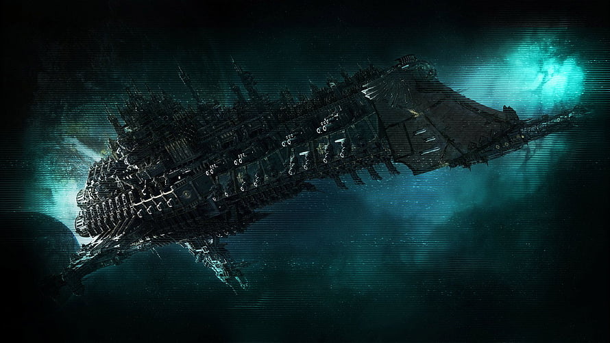 Warhammer 40,000 Inquisitor Martyr Massive Space Hulk Warship in Dark Nebula HD wallpaper