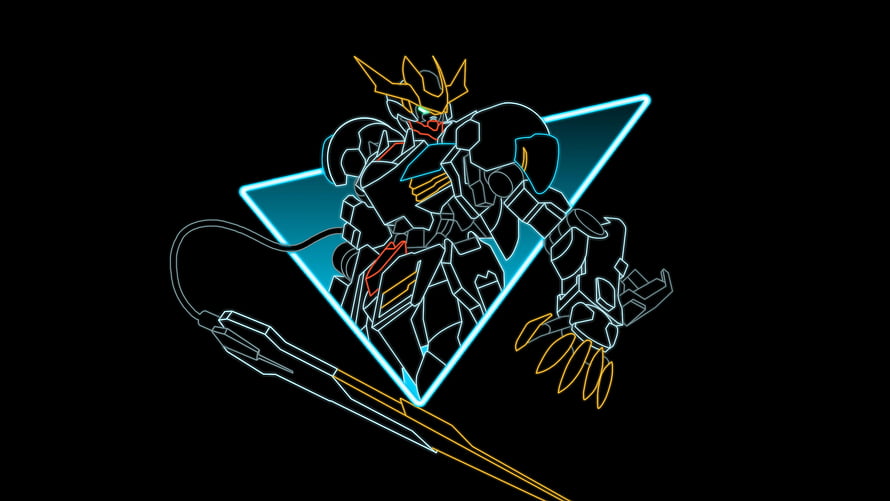 Barbatos Lupus Rex Neon Line Art with Glowing Triangle and Beam Saber HD wallpaper