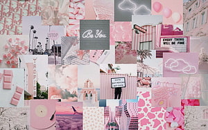 Pink Aesthetic Collage Wallpaper with Retro Signs and Soft Pastel Tones HD wallpaper