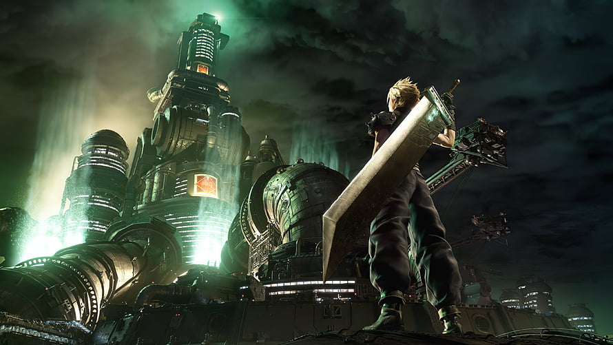 Cloud Strife Standing Before Midgar Reactor in Final Fantasy VII Remake HD wallpaper