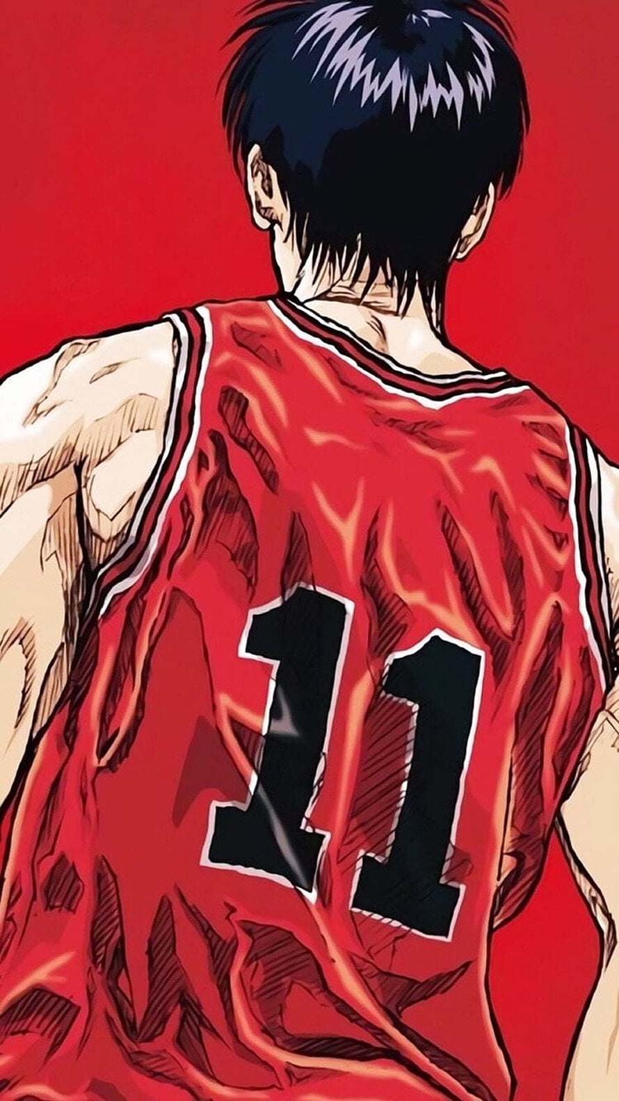 Rukawa Kaede from Slam Dunk in Red Basketball Jersey Number 11 HD phone wallpaper