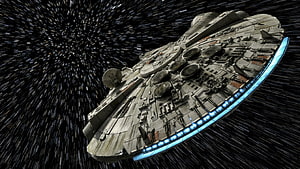 Millennium Falcon Starship in Hyperspace with Starfield Streaks HD wallpaper