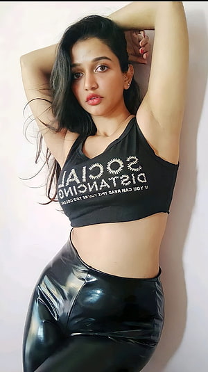 Anaika Soti in Black Crop Top and Glossy Latex Pants HD phone wallpaper
