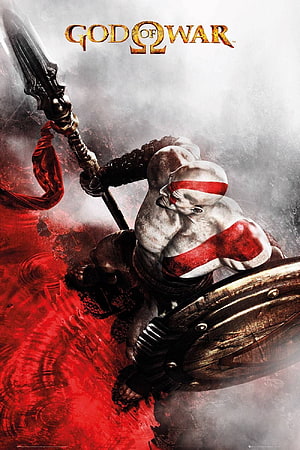 Kratos from God of War Ghost of Sparta wielding a spear and shield in a dramatic red and grey scene HD phone wallpaper