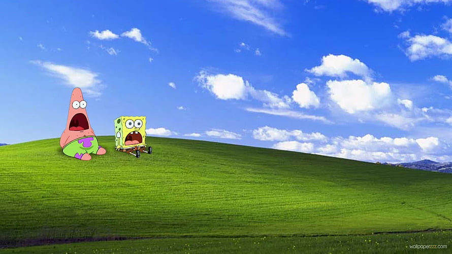 SpongeBob and Patrick on a Green Hill Under a Blue Sky HD wallpaper