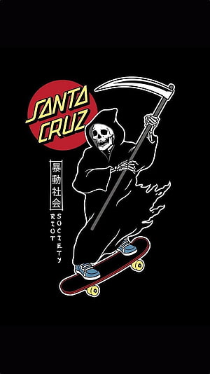 Santa Cruz Skateboarding Grim Reaper on Skateboard Illustration HD phone wallpaper