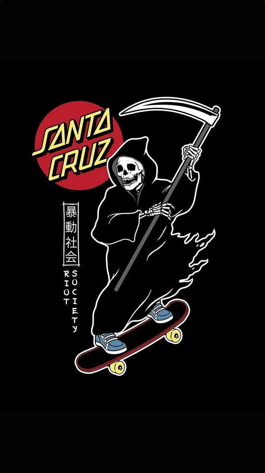 Santa Cruz Skateboarding Grim Reaper on Skateboard Illustration HD phone wallpaper