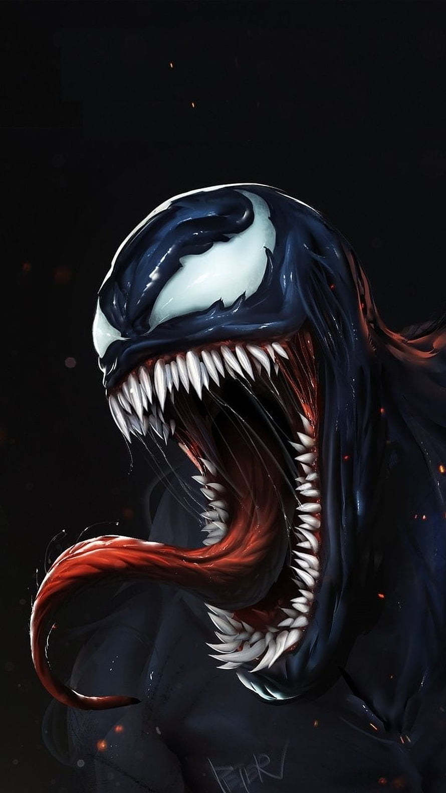 Venom Roaring Portrait with Sharp Teeth and Long Tongue in Dark Digital Art HD phone wallpaper