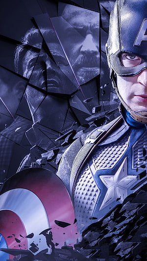Captain America in Shattered Glass with Shield and Fractured Faces HD phone wallpaper