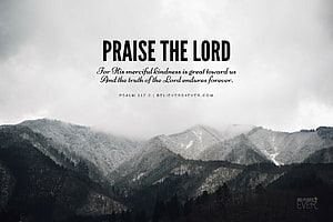Praise The Lord Bible Verse Over Misty Mountain Landscape HD wallpaper