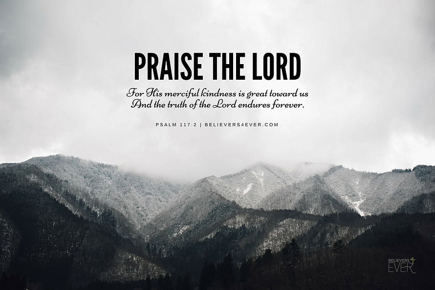 Praise The Lord Bible Verse Over Misty Mountain Landscape HD wallpaper